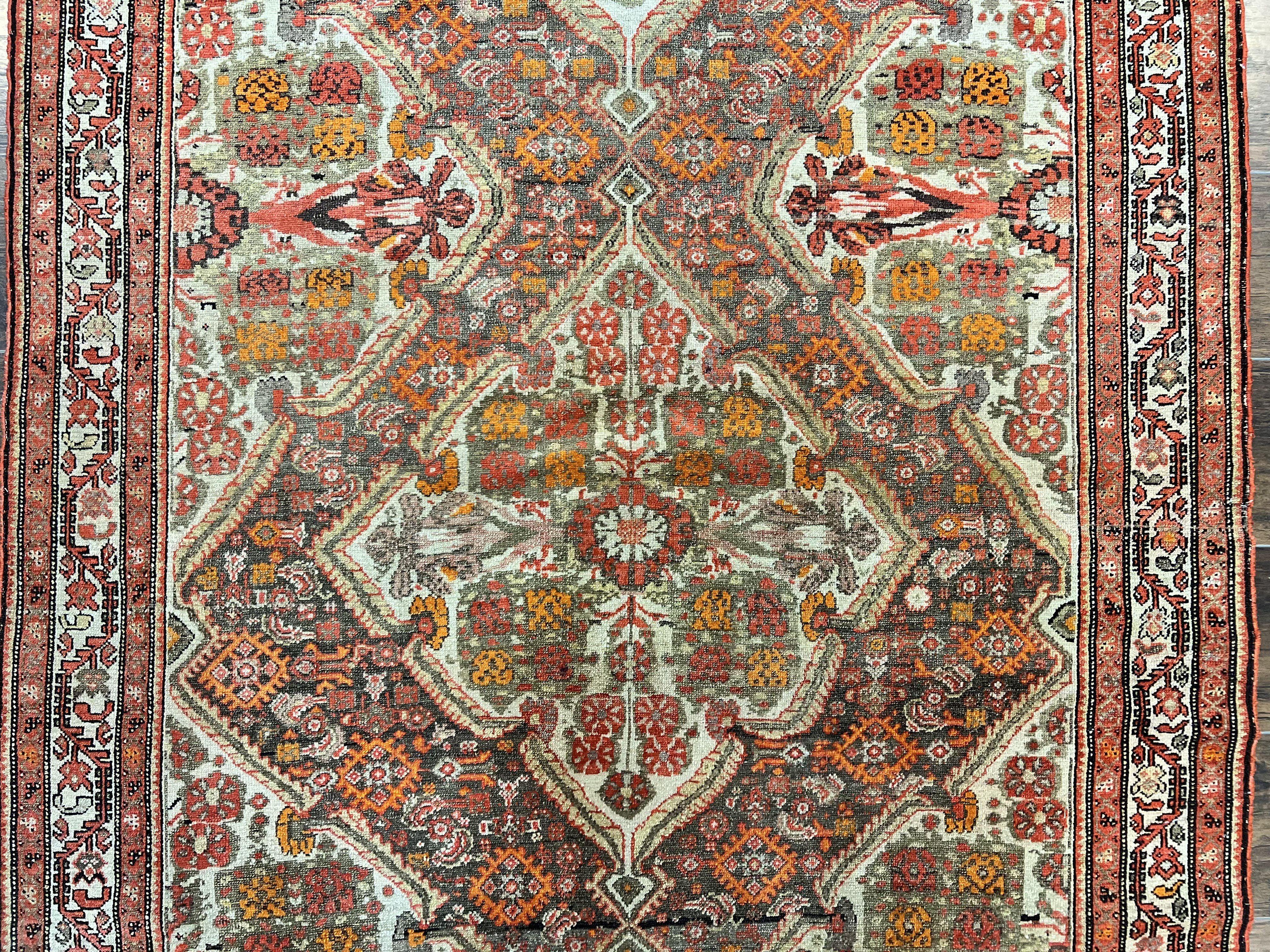 Wonderful Antique Persian Malayer Rug 4x6, Wool Hand Knotted Authentic Oriental Carpet, Very Fine