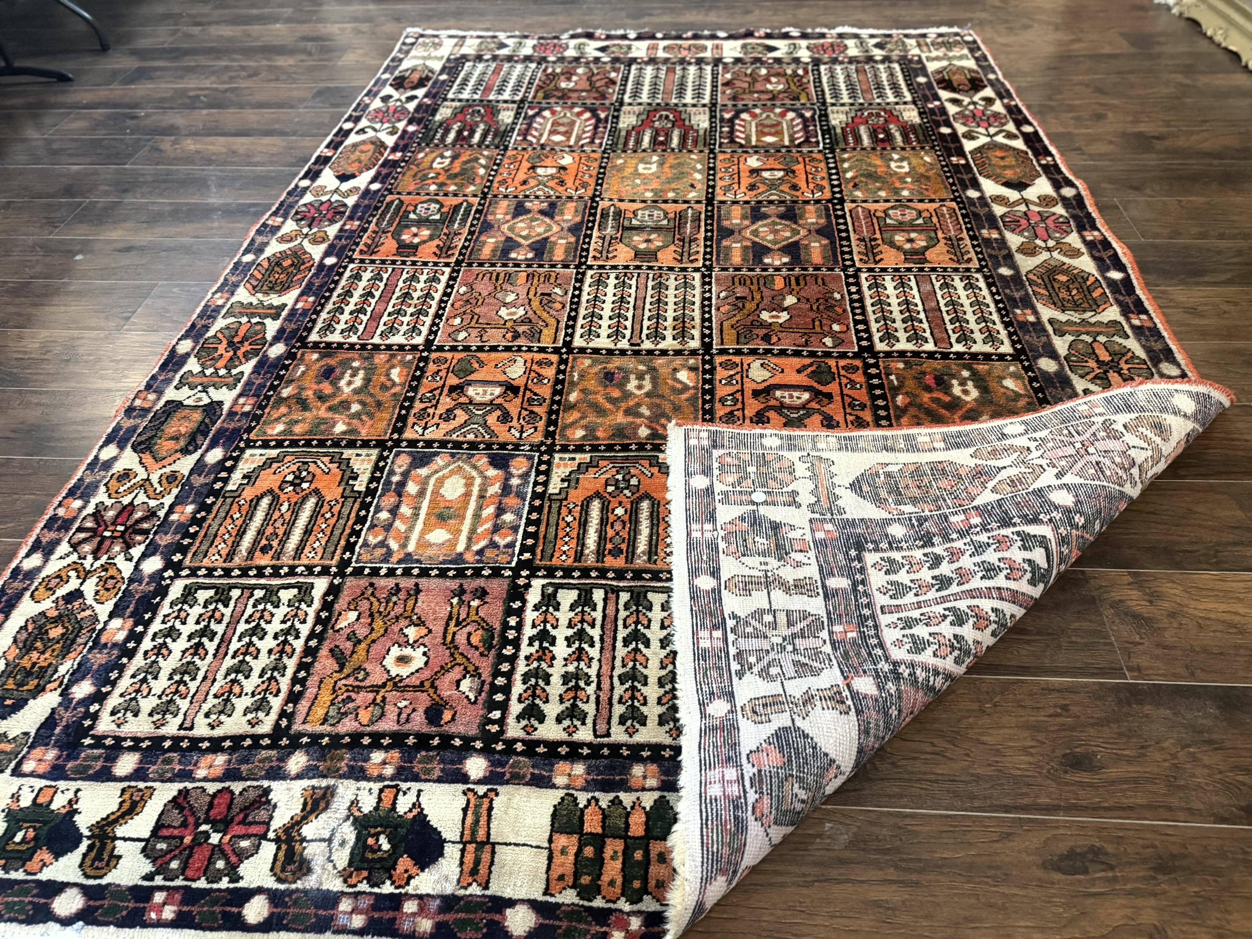 Persian Bakhtiari Tribal Rug 7x10, Panel Design, Semi Antique