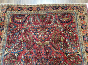 Antique Persian Sarouk Rug, Red, Allover Floral Pattern, Hand-Knotted, Wool, 3'4" x 4'10"