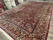 Large Persian Sarouk Rug 10x17, Palace Size Antique Persian Carpet, Red, Floral Allover, Traditional Persian Rug, Oversize Handmade Wool Rug