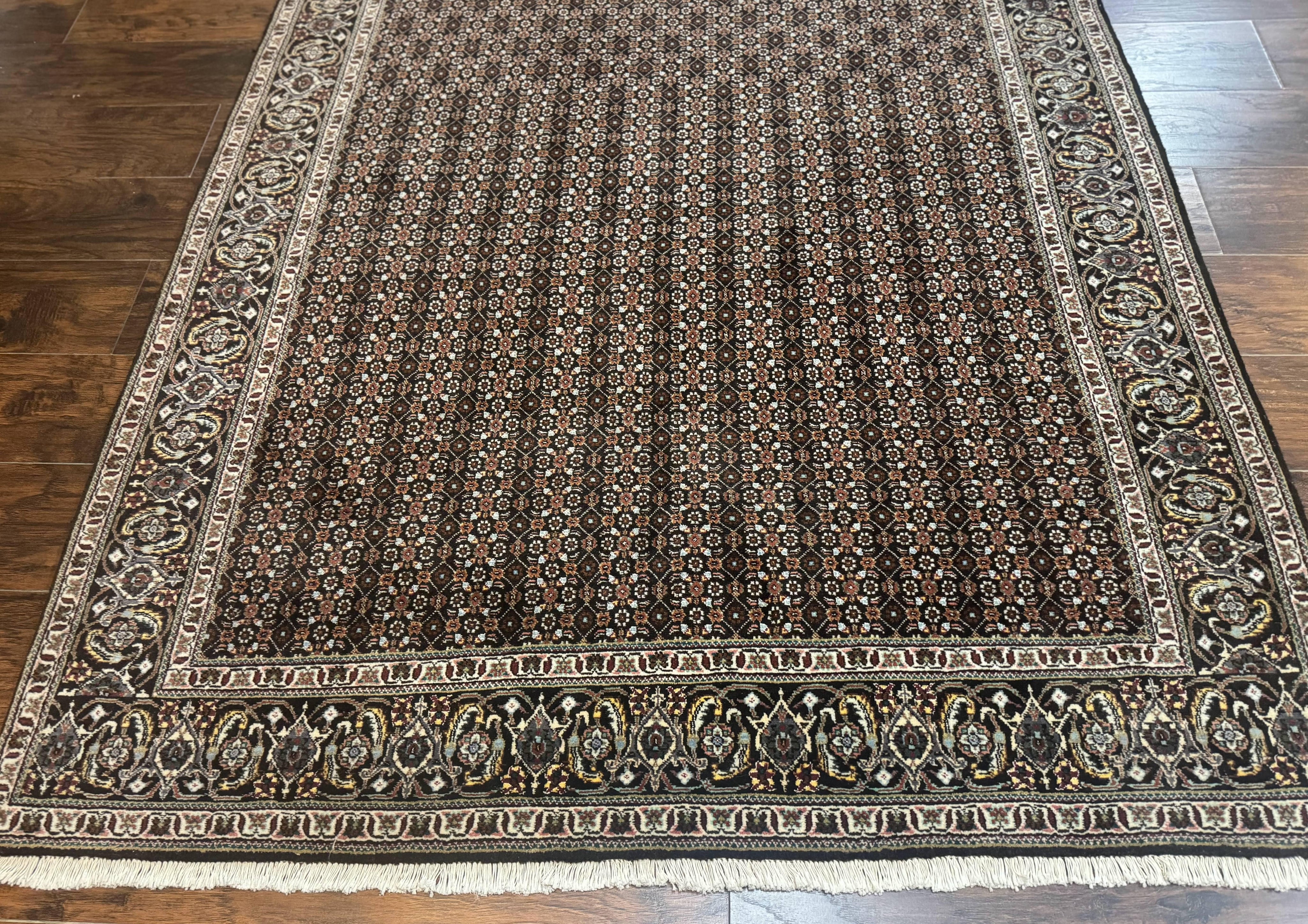 Persian Tabriz Rug 5x7, Black, Allover Pattern