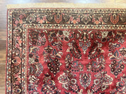 Antique Persian Sarouk Rug 4x7, Hand Knotted Wool Red Persian Carpet, Floral