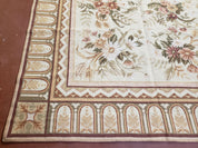 Needlepoint Rug 8x10 Aubusson Rug Victorian Floral Rug Handmade French Style French Decor Garden Panel Beige 8 x 10 Area Rug 100% Wool