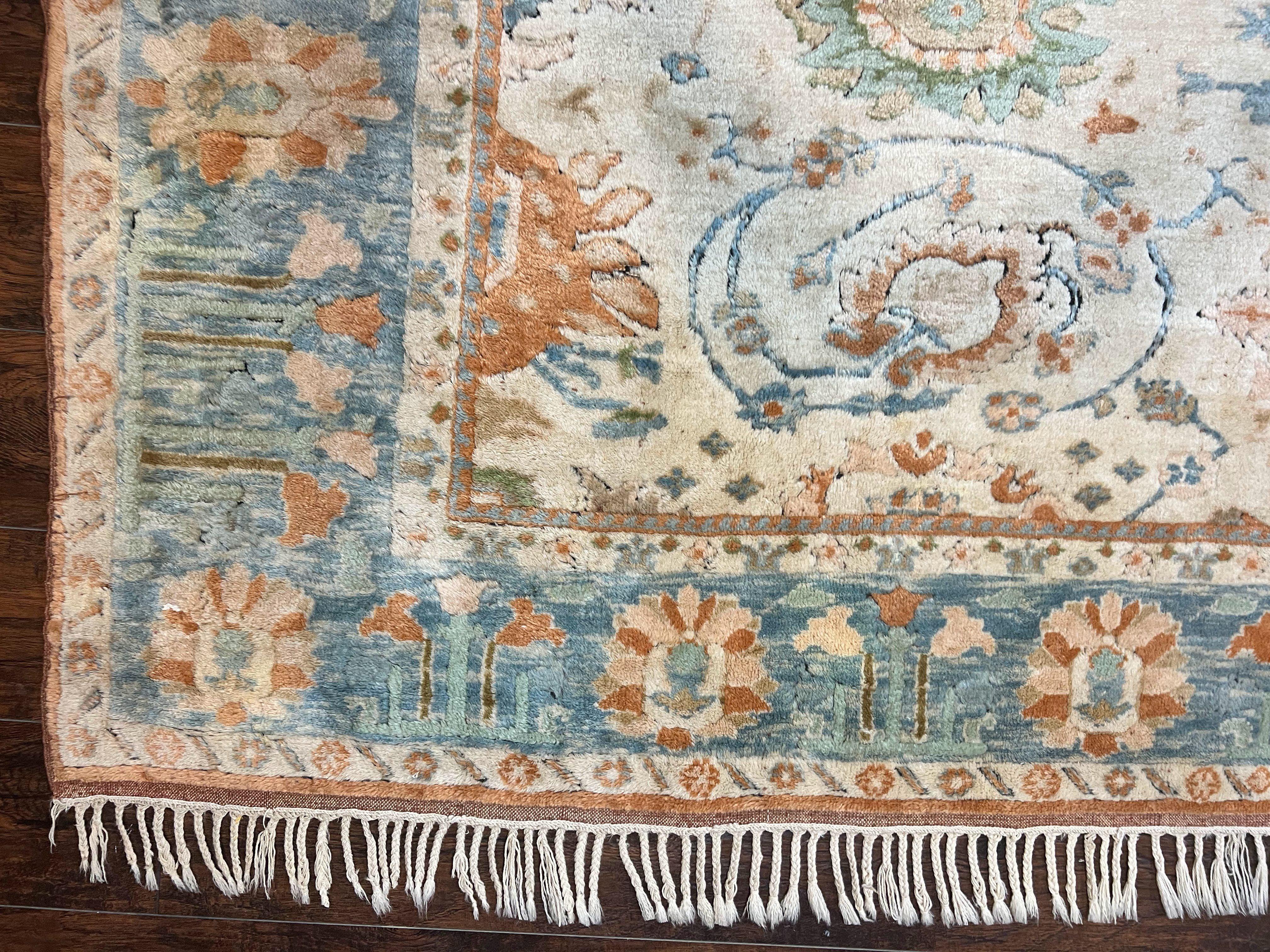 Turkish Oushak Rug 9x10, Farmhouse Rug, Beige & Light Blue