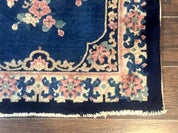 Blue and Beige Chinese Wool Rug 3x6, Chinese Fete Rug, Peking Rug, Antique Chinese Carpet