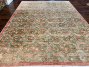 Large Modern Pakistani Rug 9x12, Handmade Wool Carpet, Peshawar Rug, Hand Knotted Oriental Rug, Contemporary, Floral, Light Green
