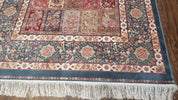 Silk Carpet 4x6 Blue, Panel Design, Four Seasons Pattern, Super Fine & Soft, Bamboo Silk, 4 x 6 Oriental Area Rug, High Quality, New Rug