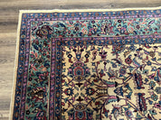 Antique Persian Rug 10x15, Camel and Cyan, Allover Pattern, Rare, Samarkand Rug