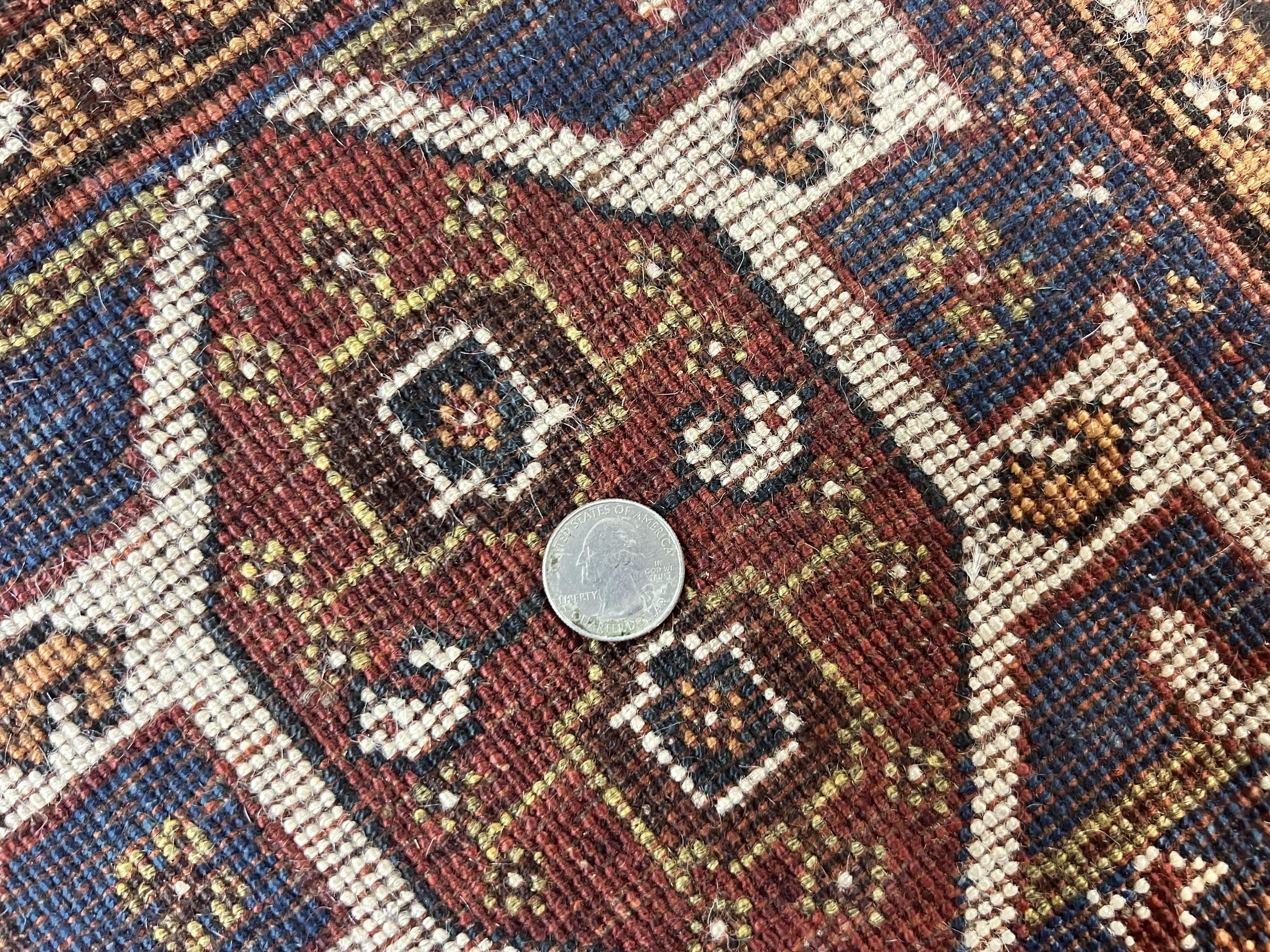 Antique Persian Shiraz Tribal Rug 6x8, Geometric Rug, Wool Handmade Hand Knotted Carpet, Red Blue