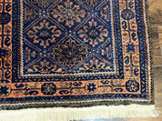 Small Antique Persian Rug 2.7 x 4.7, Handmade Wool Rug, Navy Blue, Balouch Rug, Tribal Rug
