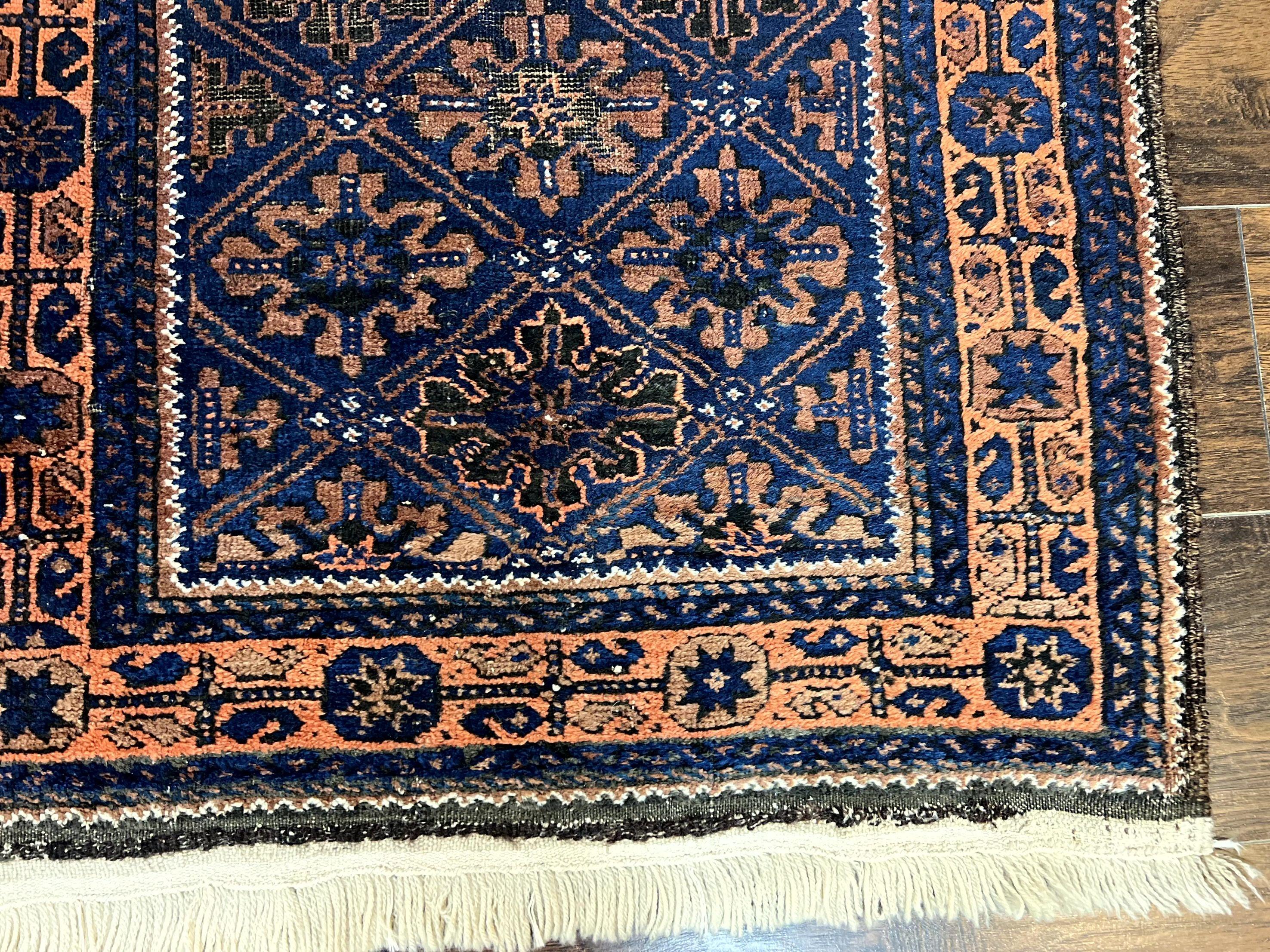 Small Antique Persian Rug 2.7 x 4.7, Handmade Wool Rug, Navy Blue, Balouch Rug, Tribal Rug