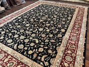 Sino Persian Rug 9x12, Fine Elegant Oriental Carpet 200 KPSI, Black and Dark Red, Allover Floral