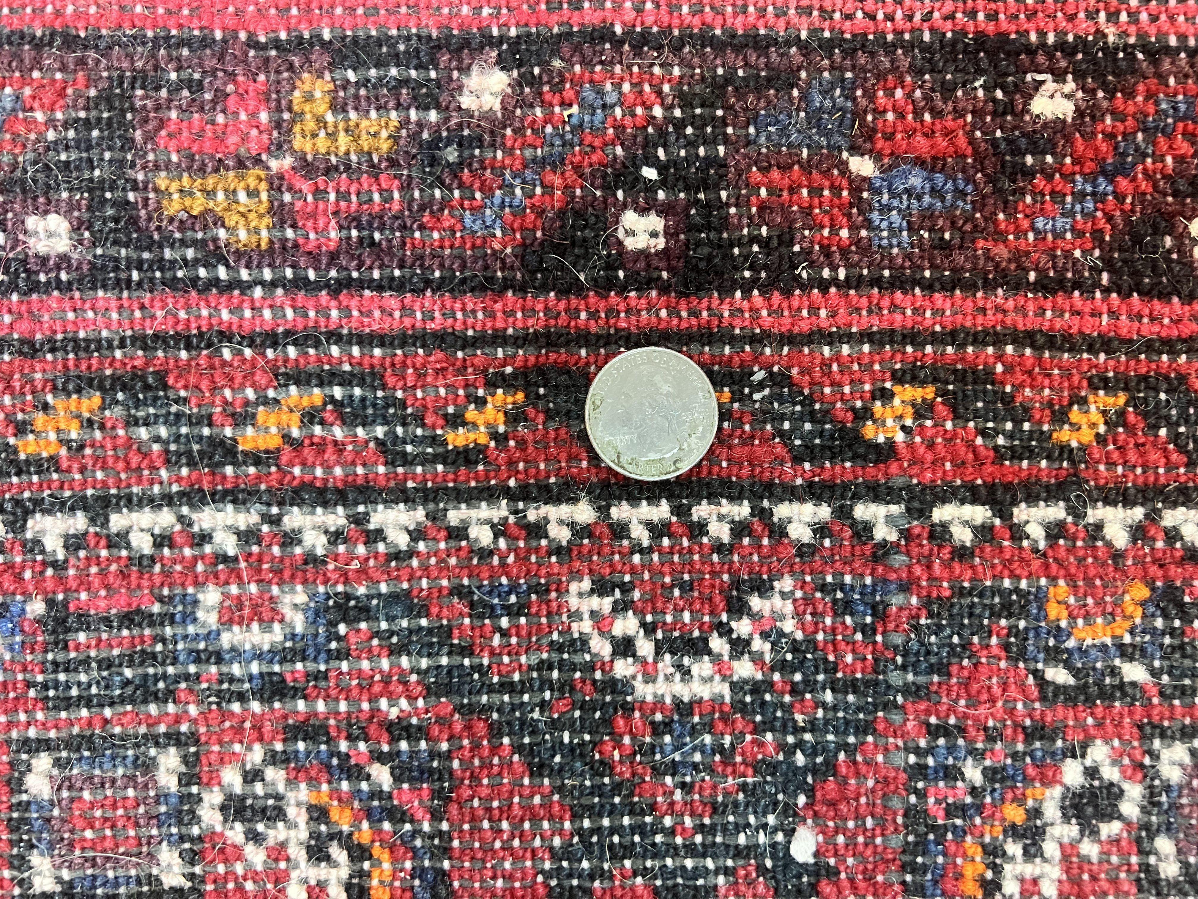 Persian Runner Rug 3 x 16, Wool Handmade Long Antique Hamadan Oriental Rug for Hallway, Red Tribal Rug, Allover Pattern, 3x16 Runner Rug