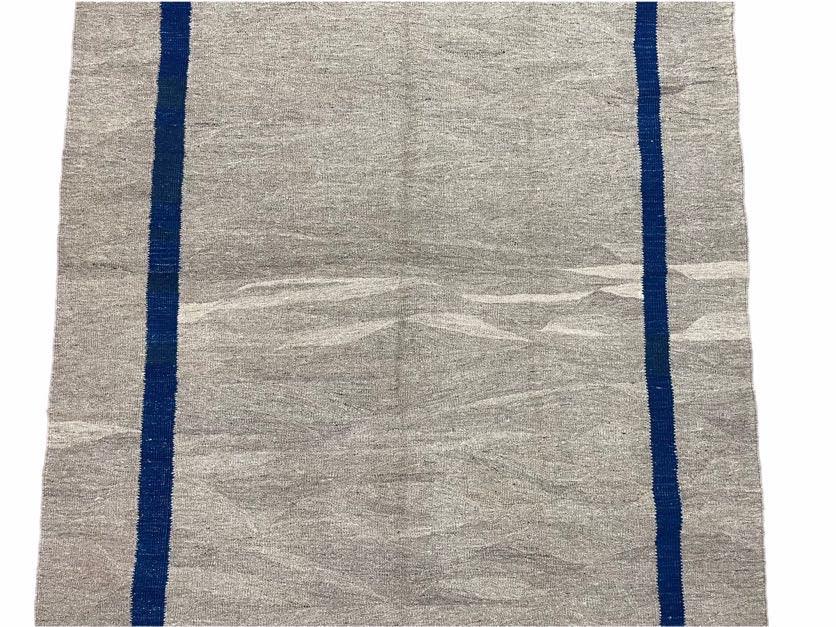 Geometric Turkish Kilim Rug 5' 7" x 7' 9", Flatweave Carpet, Minimal Design, Anatolian Carpet, Gray, Geometric, Dark Blue, Hand-Knotted, New