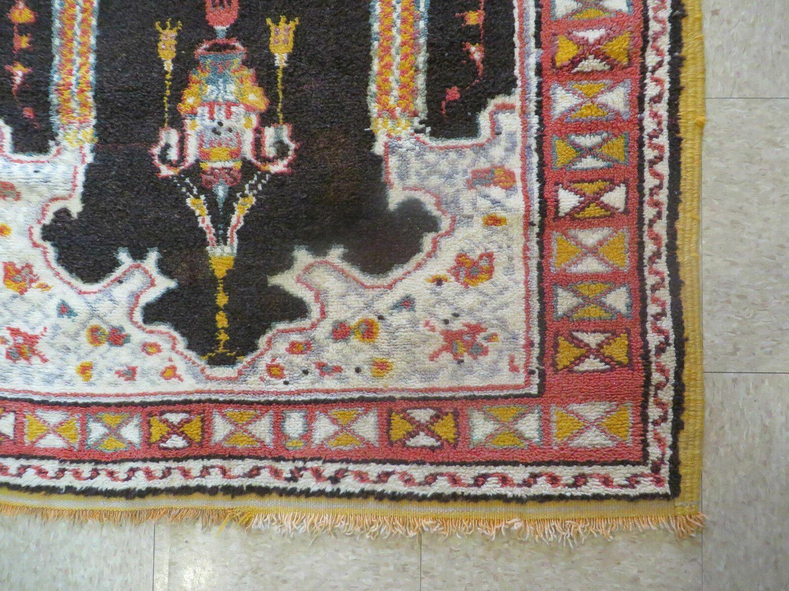 Antique Moroccan Runner Rug 3x7, Moroccan Prayer Rug, Double Mehrab Prayer Arches, Black and Red, Hand-Knotted Wool Carpet, Hallway Rug Nice