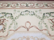 Elegant Aubusson Rug 10 x 14, Cream and Ivory Simple Aubusson Floral Carpet, Hand-Woven, European, New Aubusson Rug, Wool Area Rug, Violins