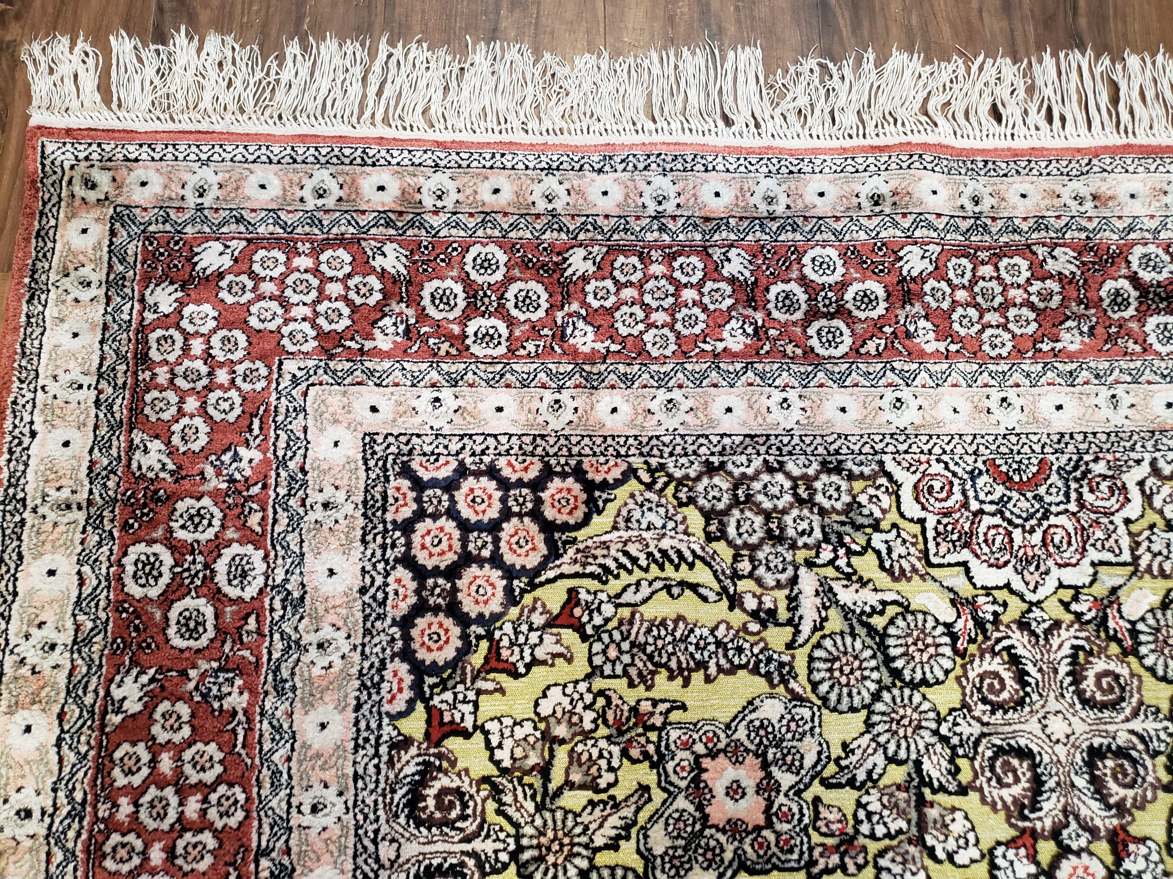 5x8 Indian Kashmiri Silk Rug with Gold Threads