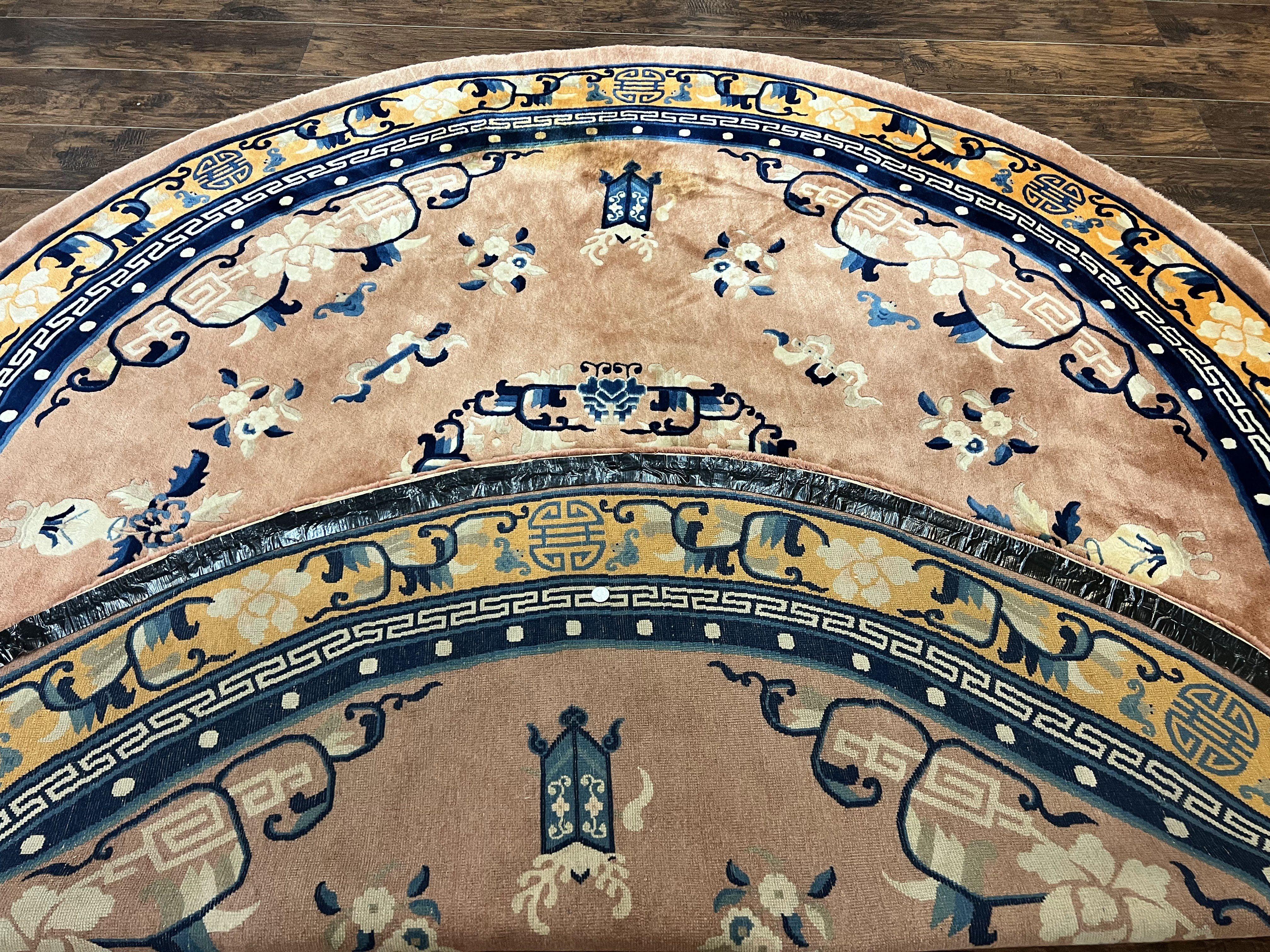 Antique Round Chinese Wool Rug 8x8, Chinese Peking Carpet, Asian Oriental Carpet 8 x 8 ft, Chinese Art Deco Rug, Nichols Rug