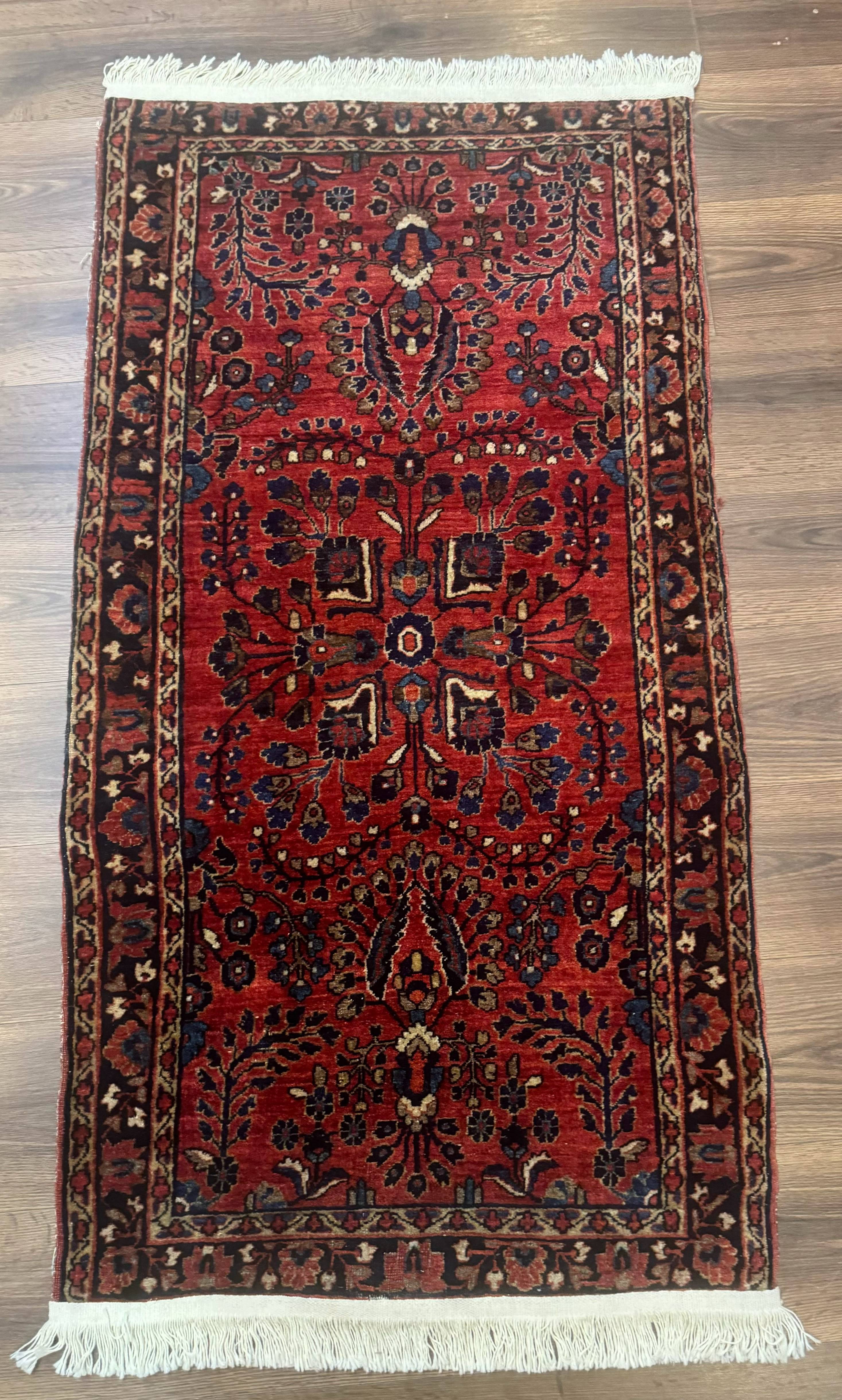 Small Red Persian Sarouk Rug 2.7 x 4.9, Floral, Antique