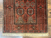 Antique Persian Turkoman Rug 3x6, Wool Tribal Handmade Carpet, Red and Black