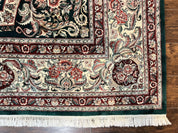 Pak Persian Rug 9x12, Dark Green and Cream, Floral Medallion, Elegant Handmade Wool Carpet 9 x 12