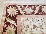 Beige and Maroon Peshawar Rug 10x15, Large Oushak Carpet, Pakistani Rug, Handmade Area Rug, Hand Knotted Rug, Living Room Rug, Nice Wool Rug