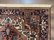 Heriz Rug 5.6 x 8, Geometric Medallion, Wool Oriental Carpet, Tribal Boho Rug, Red Navy Blue Cream, Belgium Power Loomed Rug, Medium Sized