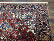 Antique Persian Heriz Rug 8x11, Geometric Tribal Wool Carpet, Brick Red