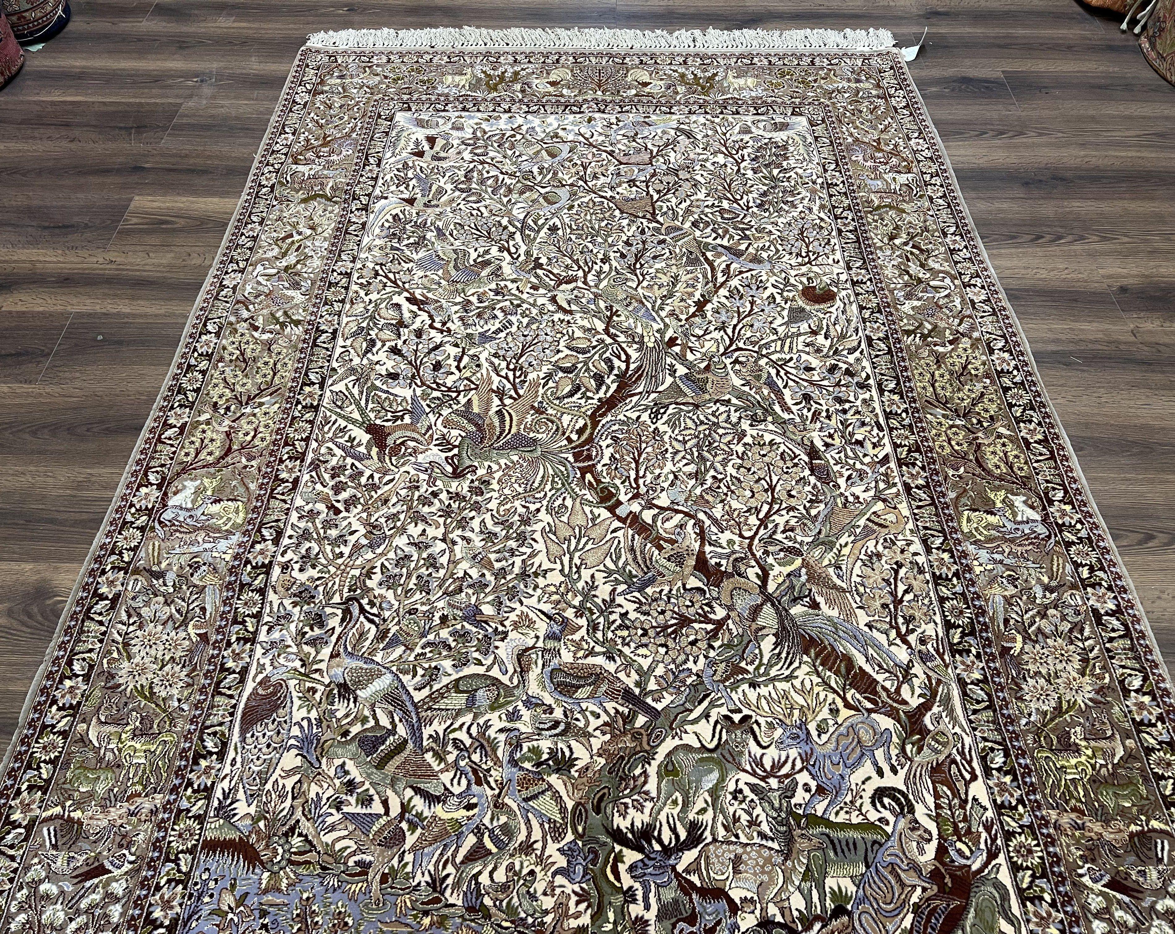 Persian Isfahan Rug 5x8 - Tree of Life, Animal Pictorials, Kork Wool & Silk