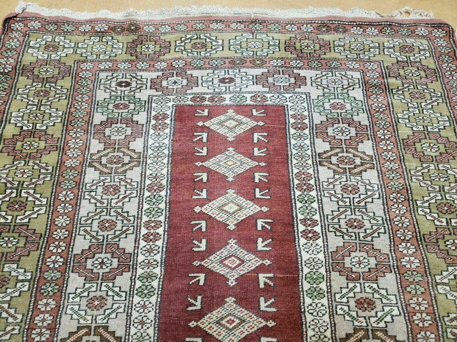 4' X 8' Antique Handmade Turkish Melas Oushak Wool Rug