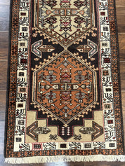 Persian Tribal Runner Rug 2.4 x 9.4, Geometric Medallions, Sarab Runner