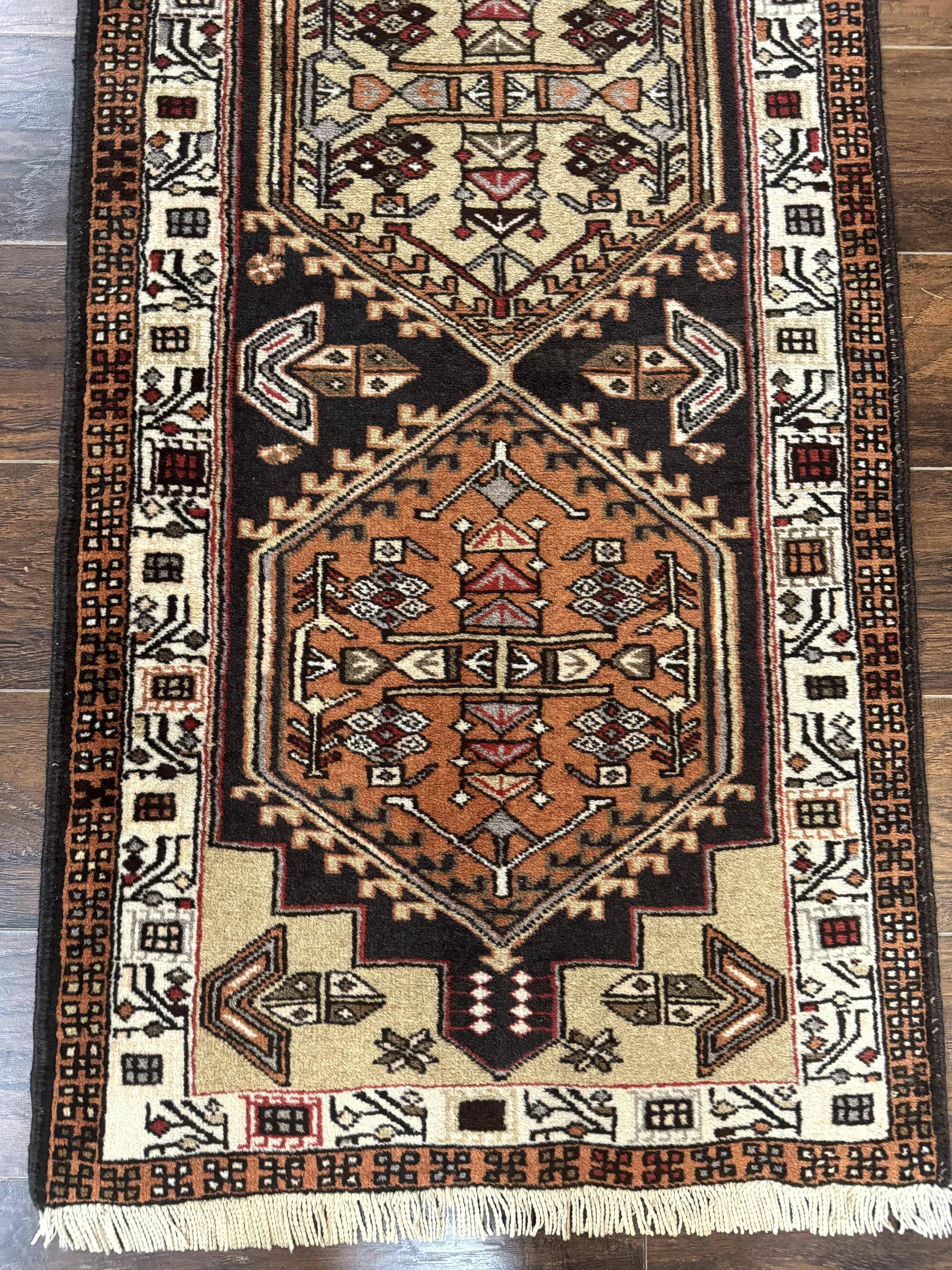 Persian Tribal Runner Rug 2.4 x 9.4, Geometric Medallions, Sarab Runner