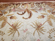 7' 7" x 9' 8" Needlepoint Rug Floral Beige Flat Weave Carpet 8x10 Handmade New Area Rug