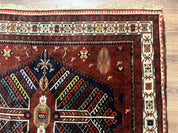 Antique Persian Tribal Rug 5 x 7.8, Triple Medallions, Red, Persian Afshar Rug