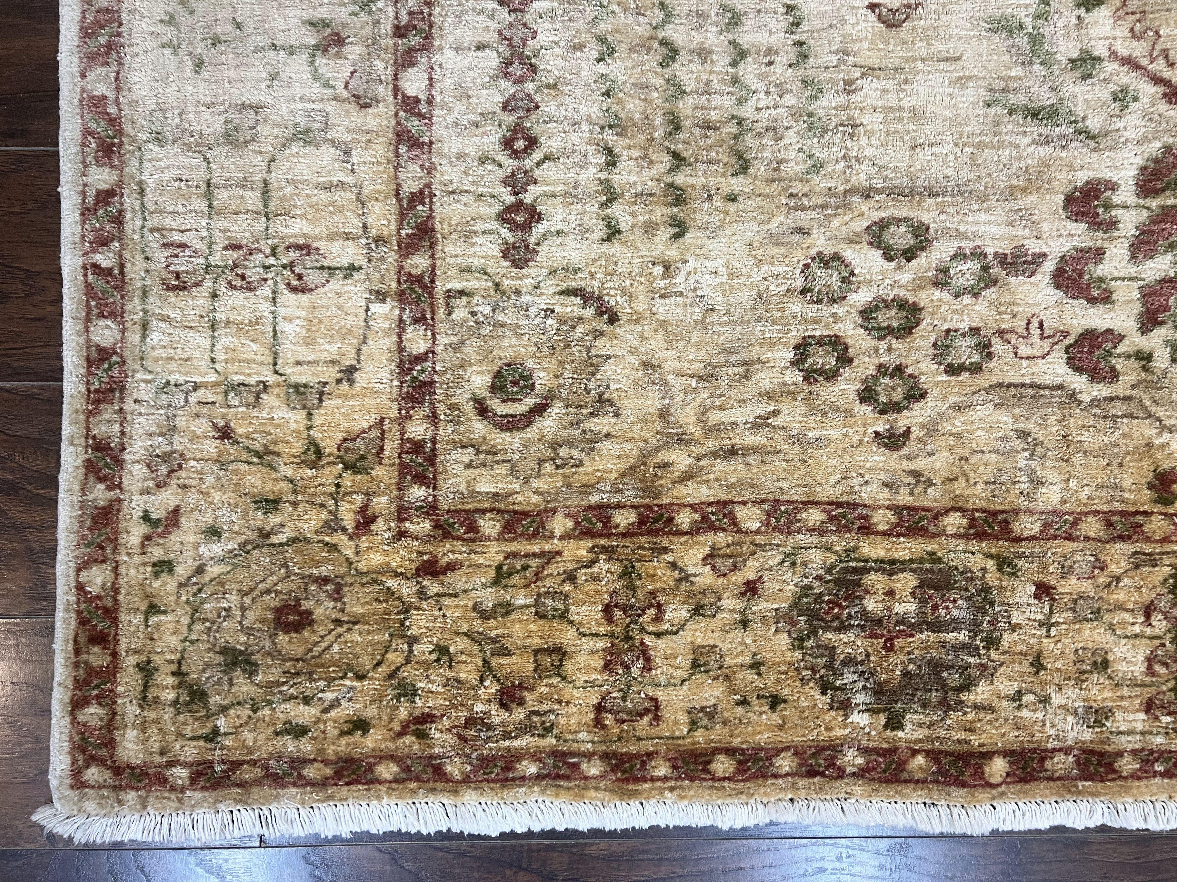 Pakistani Oushak Rug 6 x 9.6, Handmade Wool Peshawar Carpet, Farmhouse Rug