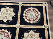 Large Needlepoint Rug 10x13, Panel Design, Black and Beige, Wool Needlepoint Carpet 10 x 13, English Garden, Handwoven Area Rug, Living Room