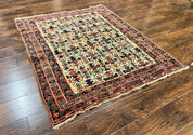 Persian Afshar Rug 5x6, Allover Repeated Motif, Wool Tribal Carpet, Handmade Semi Antique Rug