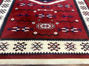 Belgium Power Loomed Rug 8x11, Navajo Native American Design, Dark Red and Ivory, Tribal Rug, Bohemian Carpet