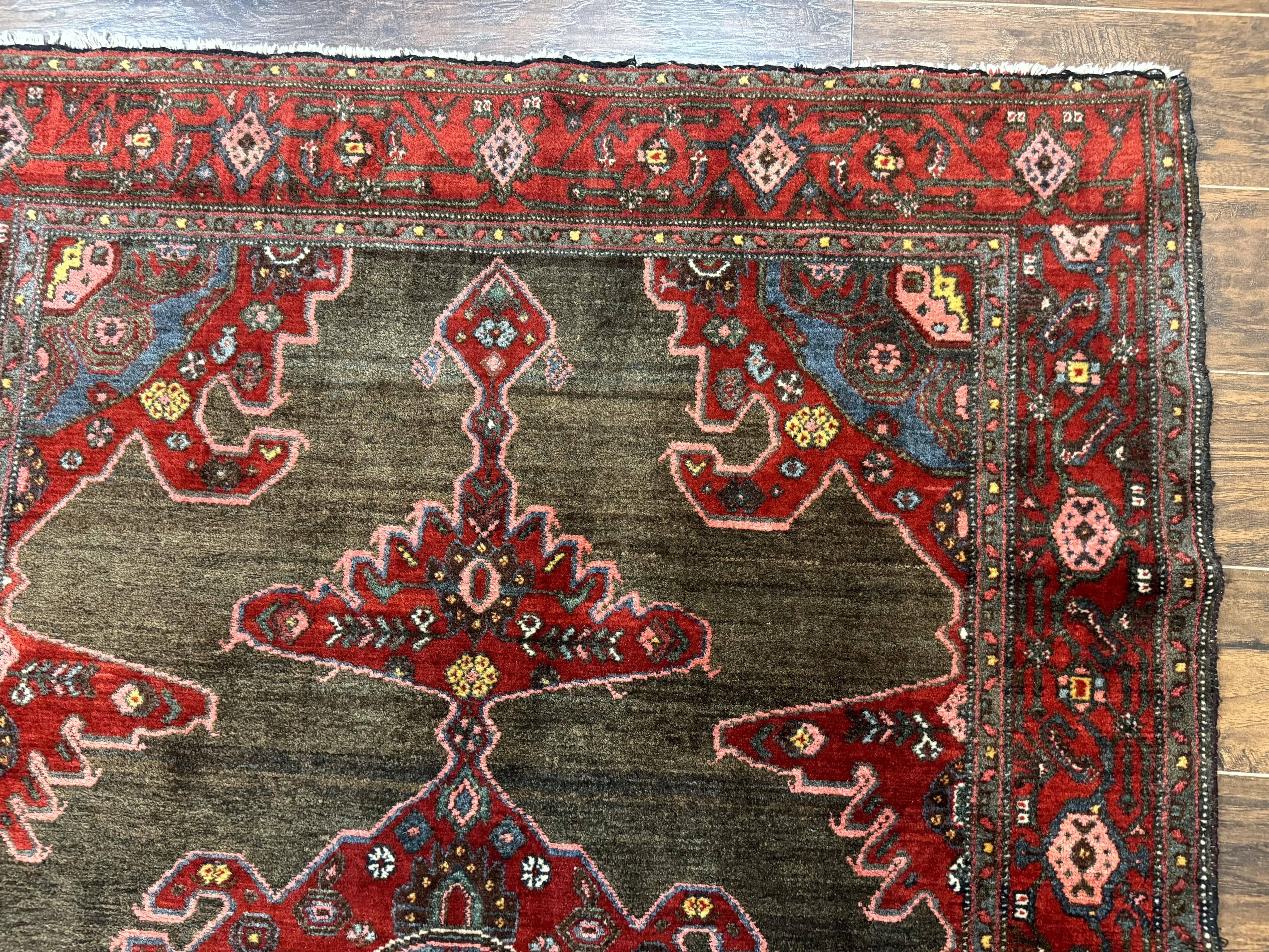 Antique Persian Tribal Rug 5x7, Geometric Wool Carpet, Kurdish Senneh Rug