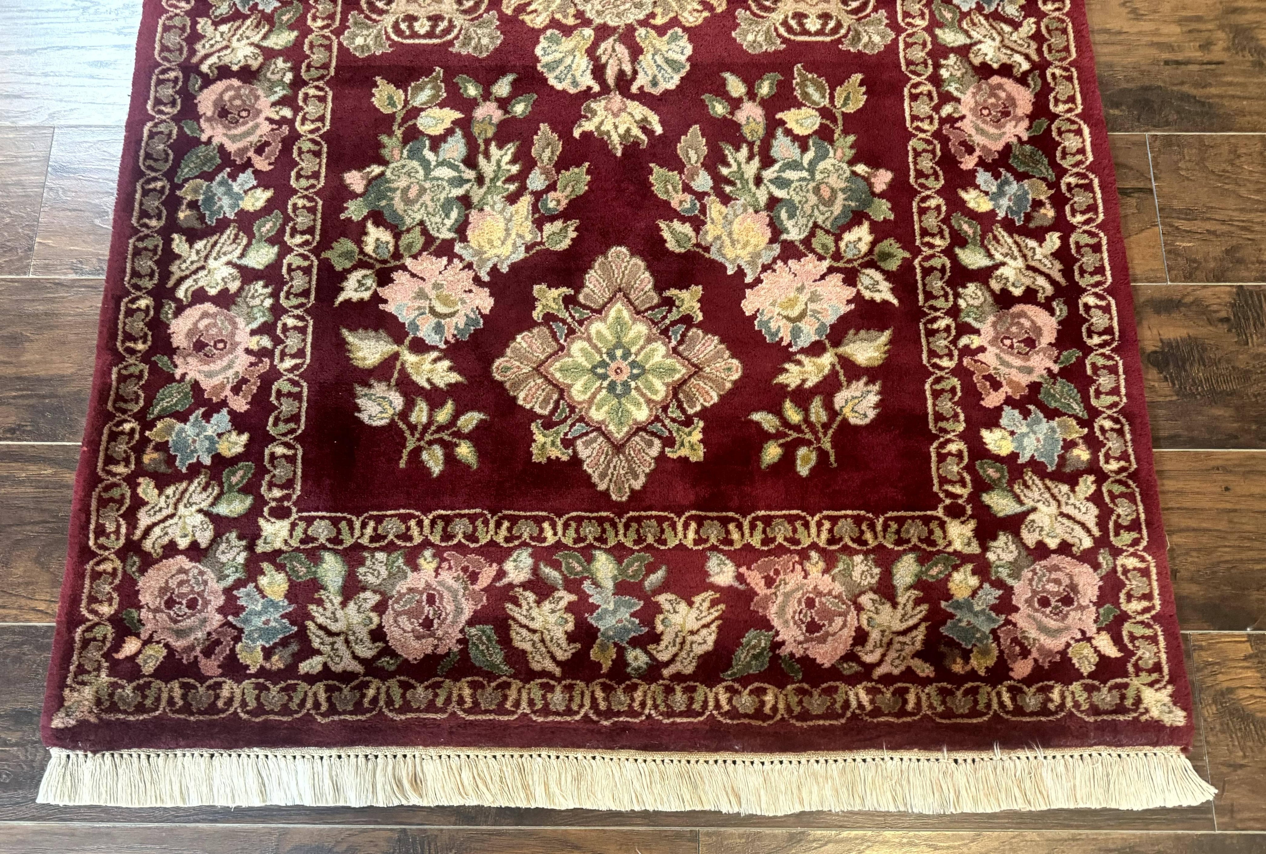 Indo Persian Kerman Rug 4x6, Burgundy, Floral