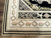 Aubusson Rug 6x8, European Design, Lion Pictorials, Black