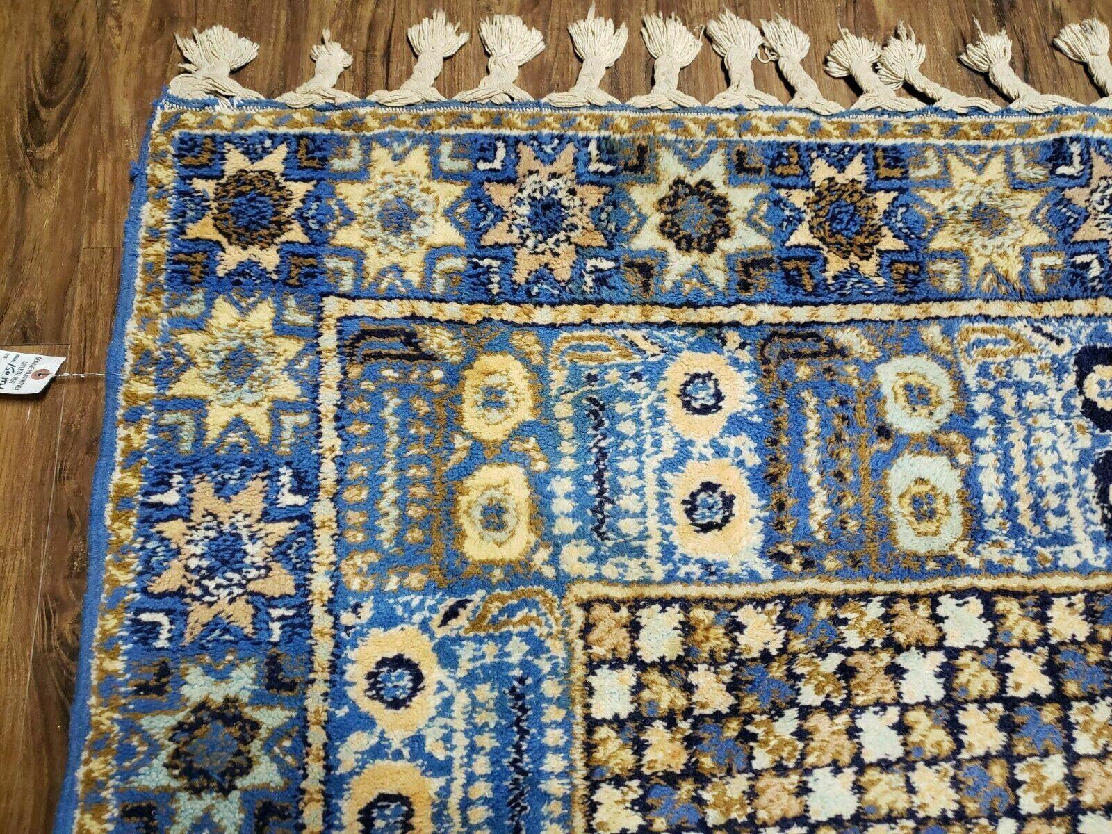 7' X 10' 5" Handmade Moroccan Urban Rabat Wool Carpet Blue Area Rug