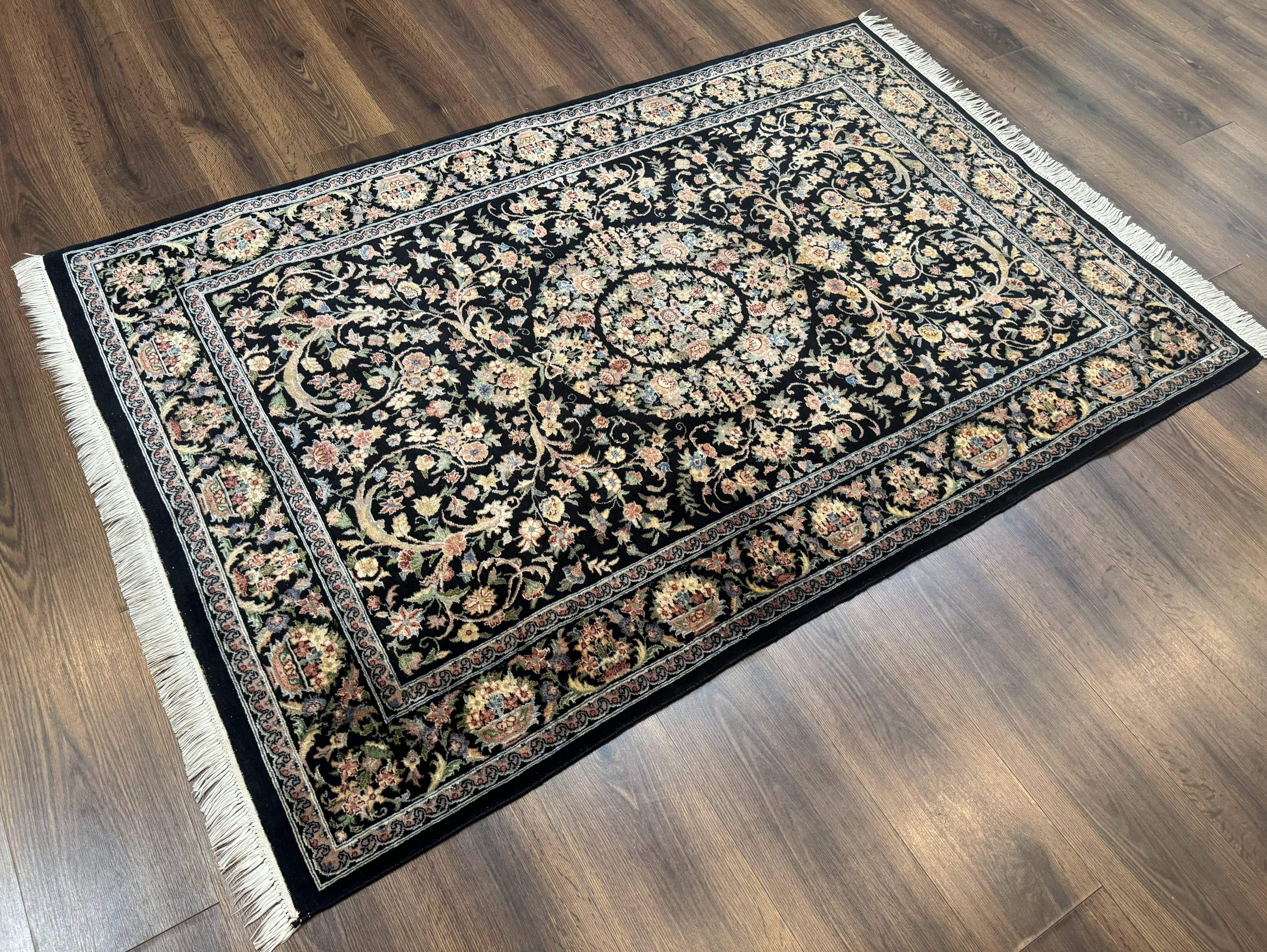 Sino Persian Rug 4x6, Very Fine 260 KPSI, Floral Medallion, Hand Knotted Wool Carpet