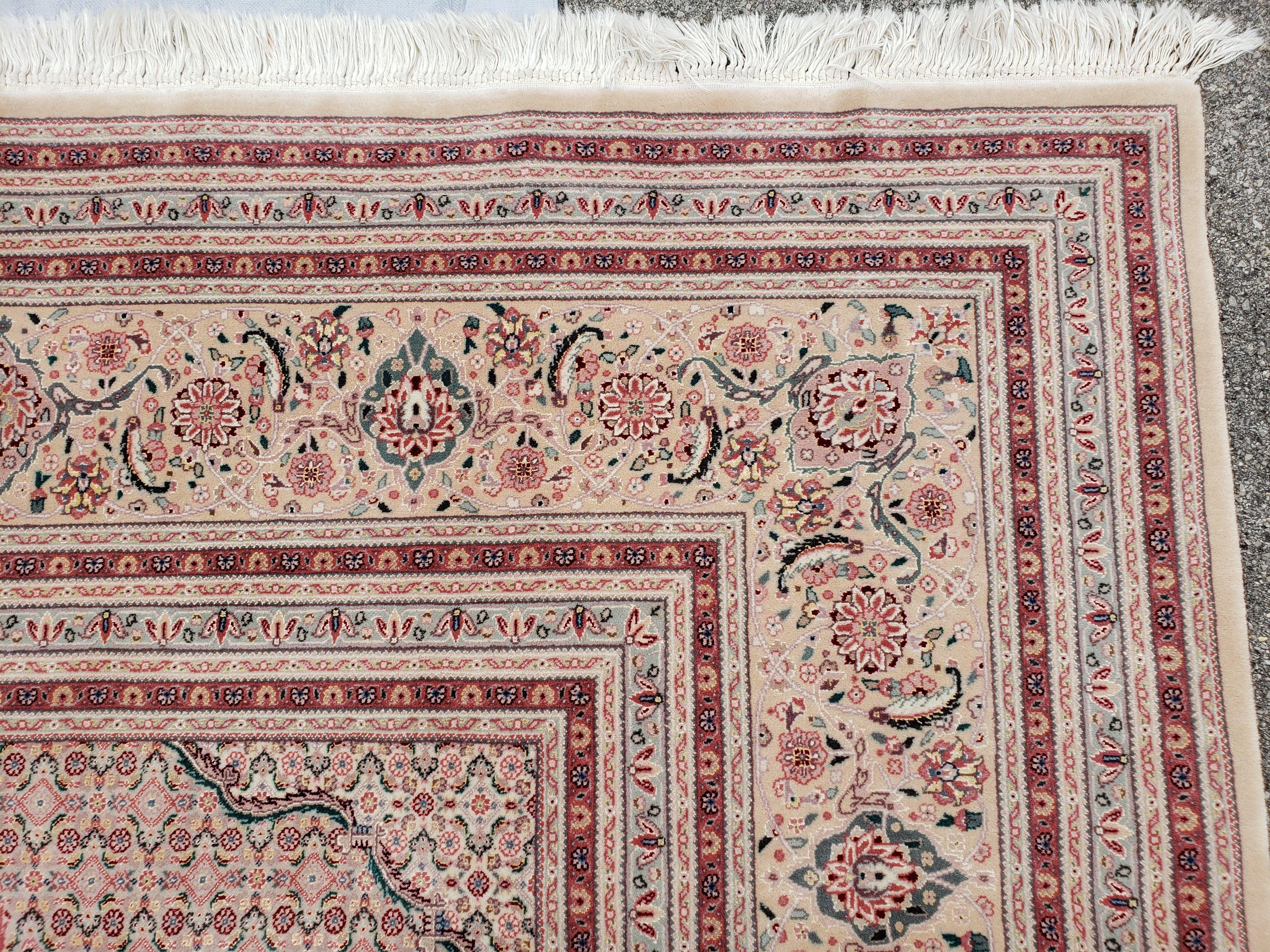 Stunning Oversized Sino Persian Oriental Rug 12x15, Hand Knotted Wool & Silk Palace Sized Carpet, Mahi Pattern, Very Fine, Peach Beige, Wow