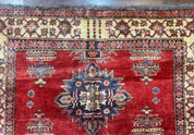 Square Turkish Rug 6x6, Azerbaijani Azeri Turkish Armenian Rug, Red Tan Blue, Geometric, Wool Carpet