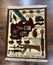 Afghan War Rug 2 x 2.6, Guns Tanks Helicopters