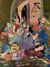 Semi Antique Persian Isfahan Pictoral Rug 4.10x6.1, Wool Handmade High Quality Decorative Carpet