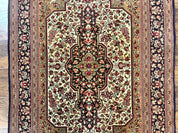Persian Qum Rug 3.6 x 5, Kork Wool, Very Finely Hand Knotted 325 KPSI, Rare, Semi Antique