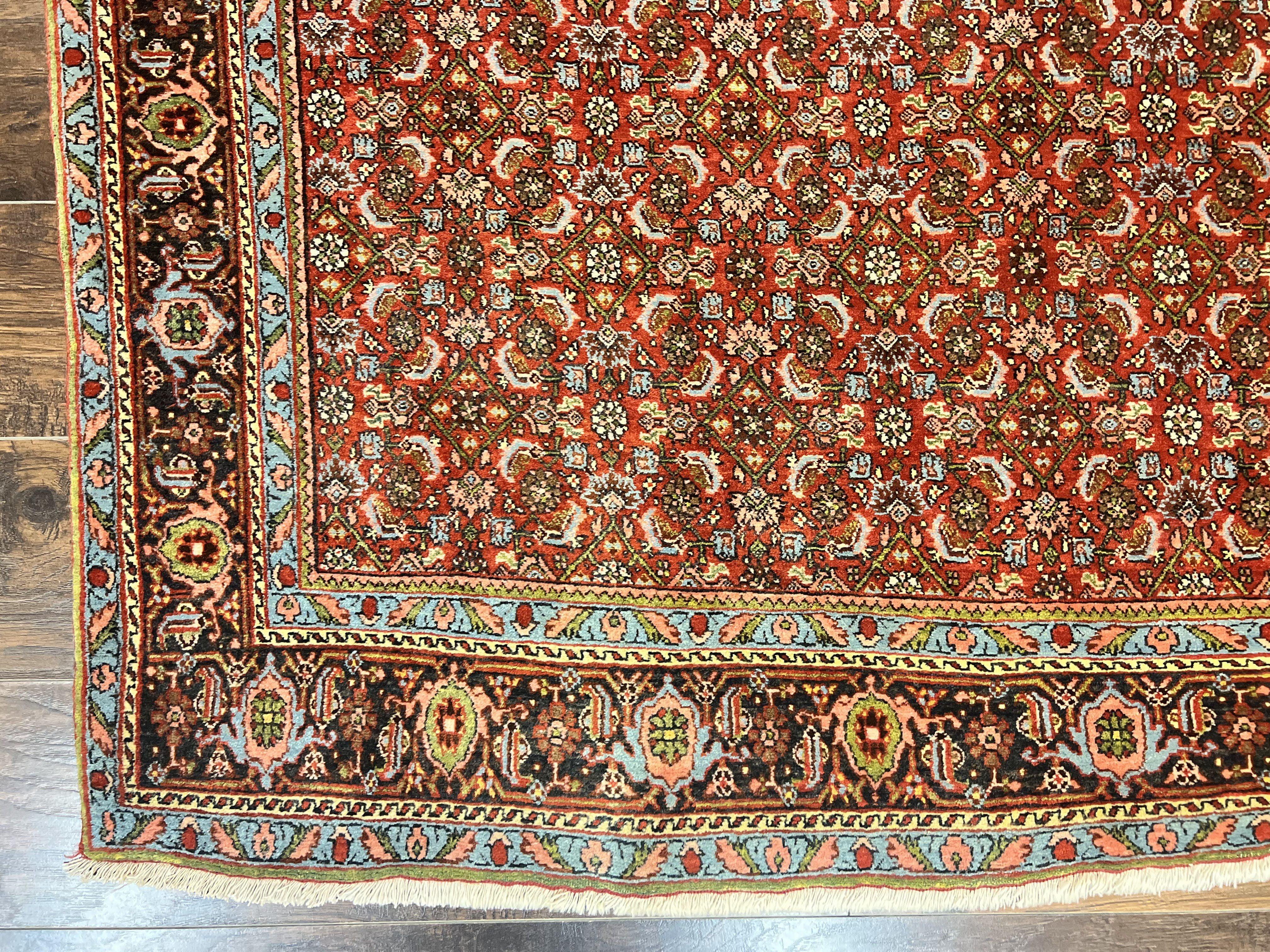 Antique Persian Bidjar Rug 5x7, Repeated Allover Herati Pattern, Red, Handmade Wool Carpet