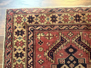 Antique Turkish Sparta Rug 3x6, Geometric Caucasian Kazak Pattern, Handmade